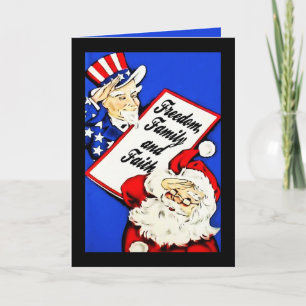 Santa, Uncle Sam Salute Patriotic Christmas Cards