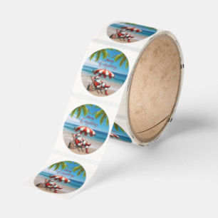 Santa under a Beach Umbrella Christmas Classic Round Sticker