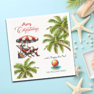Santa under a Beach Umbrella Christmas Napkins
