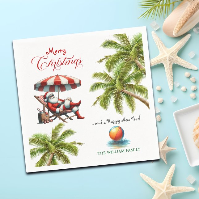 Santa under a Beach Umbrella Christmas Napkins (Creator Uploaded)