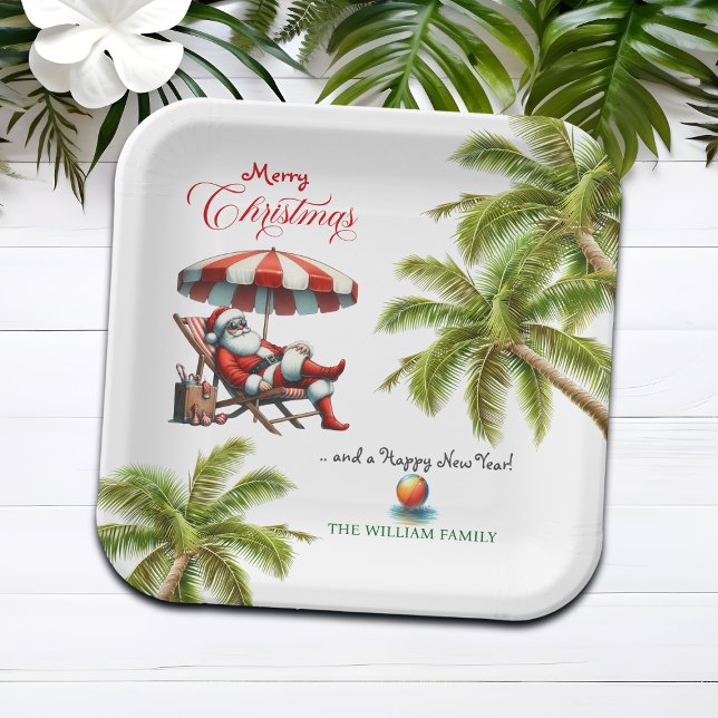 Santa under a Beach Umbrella Christmas Paper Plates (Creator Uploaded)