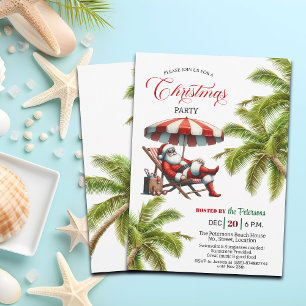 Santa under a Beach Umbrella Christmas Party  Invitation