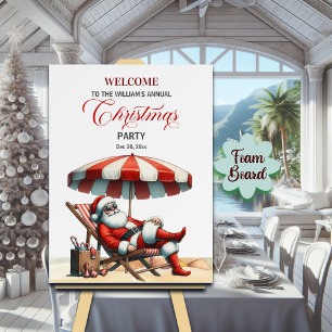 Santa under Beach Umbrella Christmas Party Welcome Foam Board