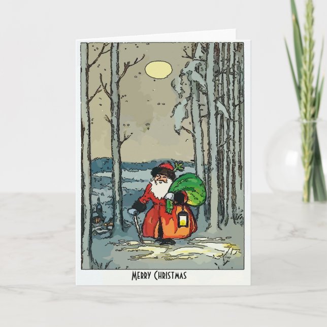 Santa Under full Moon, edit text Holiday Card (Front)