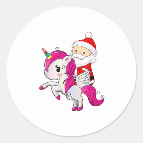 Santa Unicorn Christmas Funny Xmas Party Classic Round Sticker