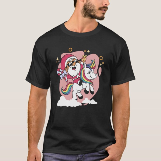 Santa Unicorn  Christmas Holiday Season T-Shirt (Front)