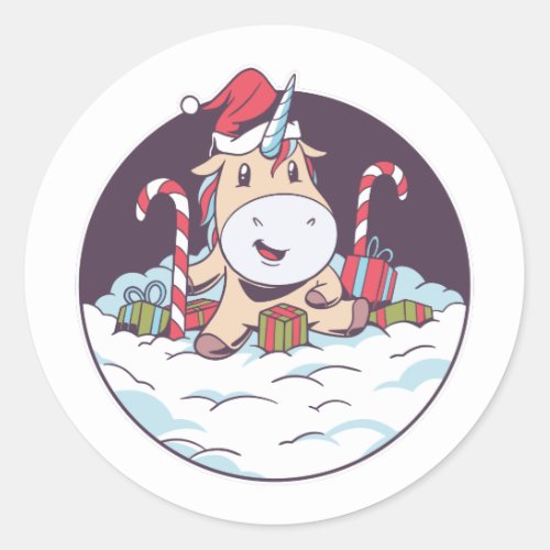 Santa Unicorn Classic Round Sticker