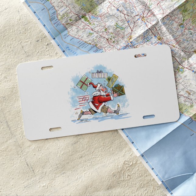 Santa Unprepared aluminum car license plate (In Situ)