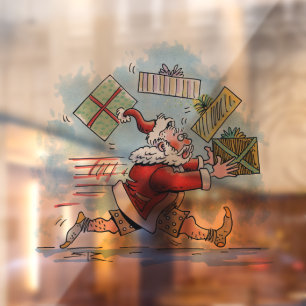 Santa Unprepared see-thru window cling back stick