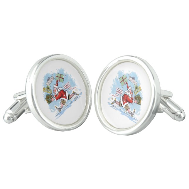 Santa Unprepared silver plated cufflinks (Angled)