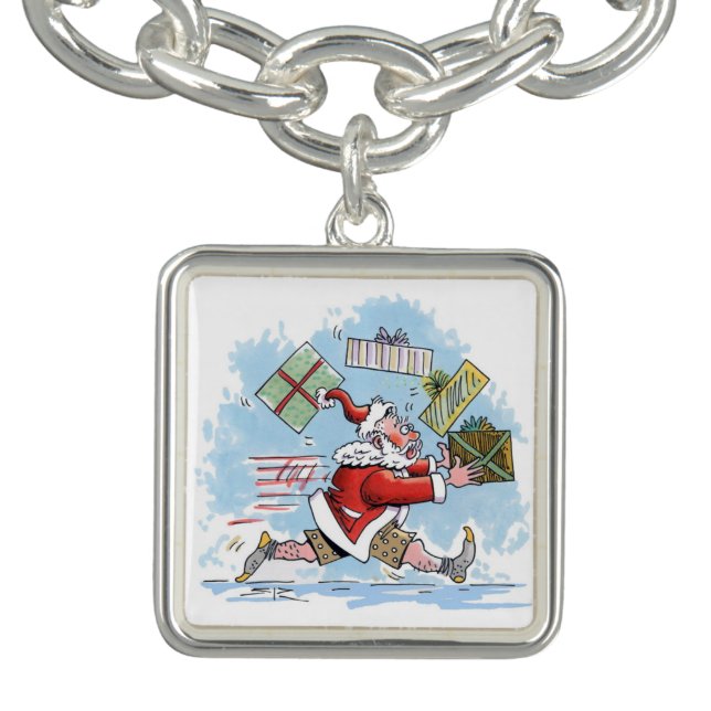 Santa Unprepared silver square charm bracelet (Design)