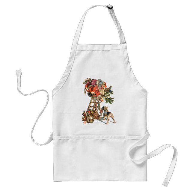 Santa Up a Ladder Adult Apron (Front)