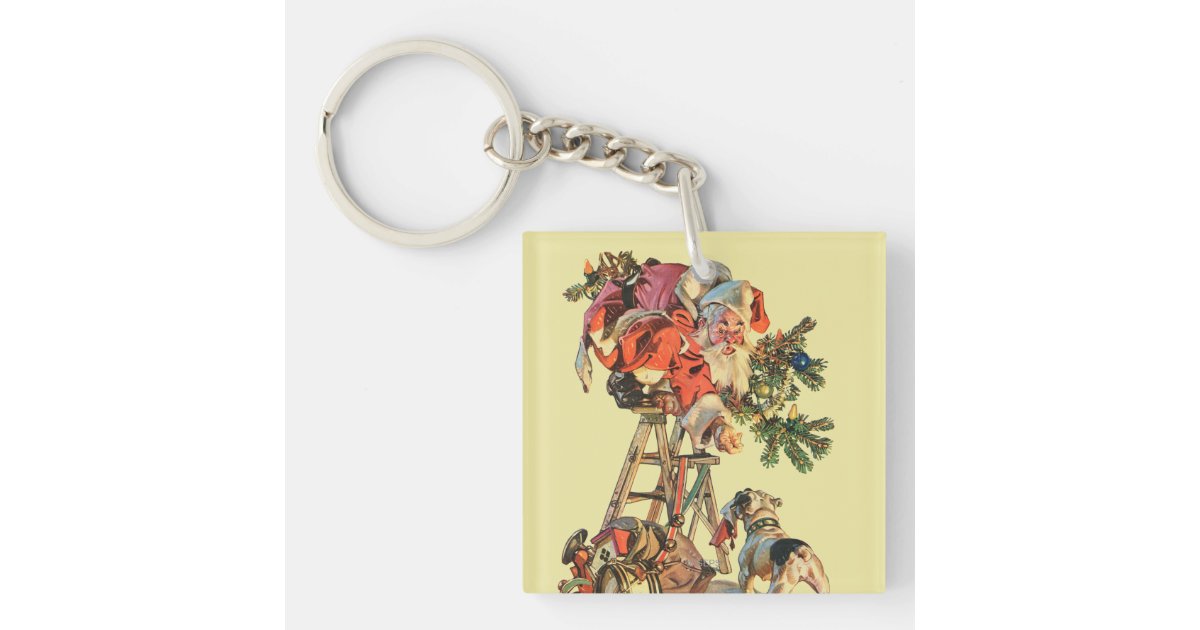Santa Up a Ladder Keychain Zazzle