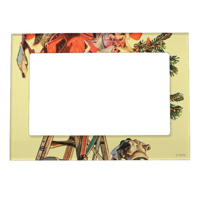 Santa Up a Ladder Magnetic Picture Frame (Front)