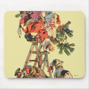 Santa Up a Ladder Mouse Pad
