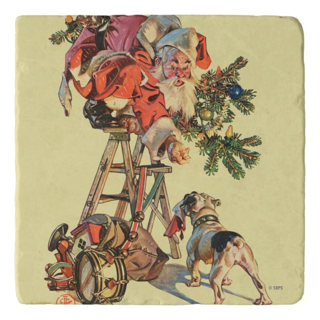 Santa Up a Ladder Trivet (Front)