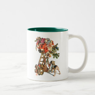 Santa Up a Ladder Two-Tone Coffee Mug