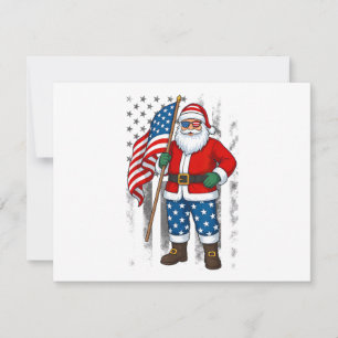 Santa USA American Flag Christmas In July Happy 4t Holiday Card
