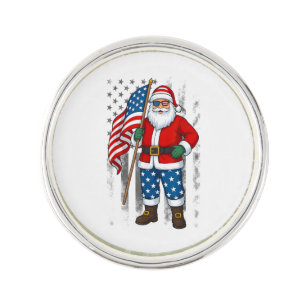 Santa USA American Flag Christmas In July Happy 4t Lapel Pin