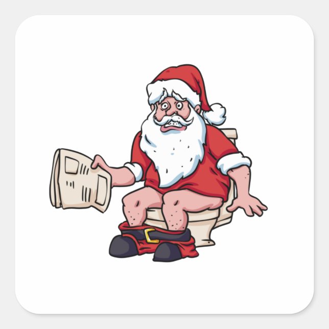 Santa Using Toilet Square Sticker (Front)