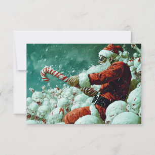 Santa Versus The Snowmen Flat Greeting Card