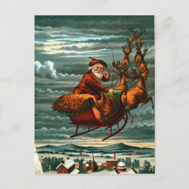 Santa Vintage and Reindeer Postcard (Front)