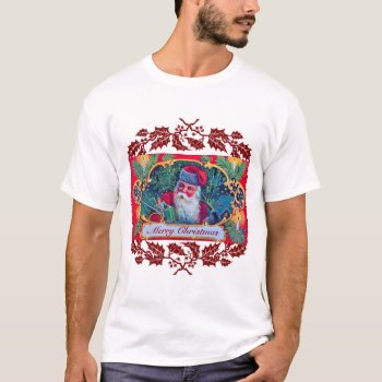 Santa Vintage Christmas Gifts Red Winter  Floral T-shirt by AiLartworks at Zazzle
