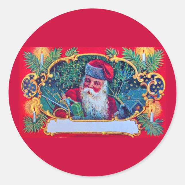 SANTA VINTAGE CLASSIC ROUND STICKER (Front)