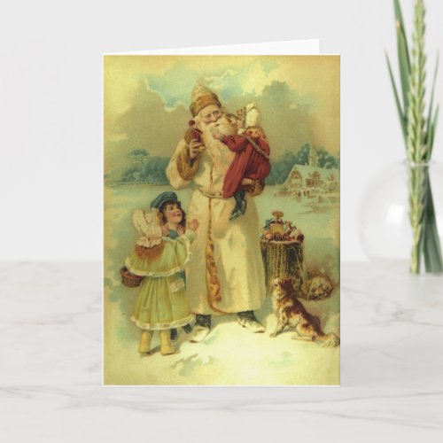 Santa Vintage Victorian Christmas and Kids 1897 Holiday Card