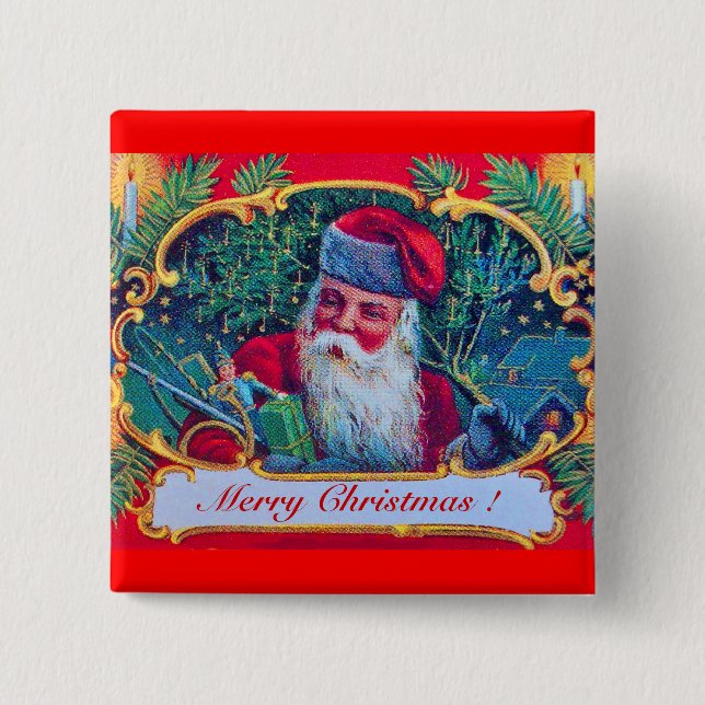 SANTA VINTAGE WITH CHRISTMAS GIFTS PINBACK BUTTON (Front)