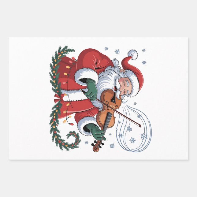 Santa Violin Player Violinist Christmas Music Xmas Wrapping Paper Sheets (Front)