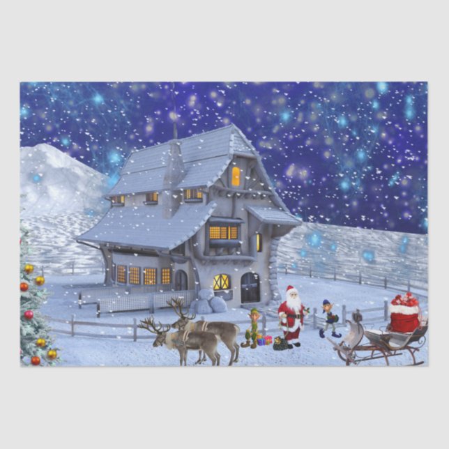 Santa Visit Christmas Decoupage Tissue Paper (Front)