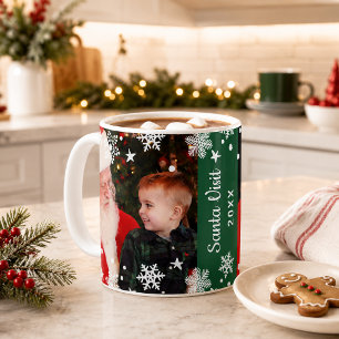 Santa Visit Snowflake Photo Overlay Green Coffee Mug