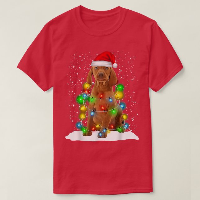 Santa Vizsla Christmas Light Pajama Dog Xmas Match T-Shirt (Design Front)