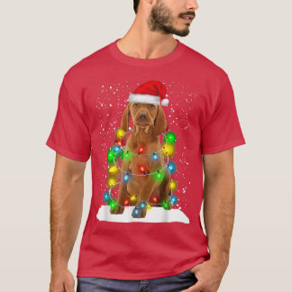 Santa Vizsla Christmas Light Pajama Dog Xmas Match T-Shirt
