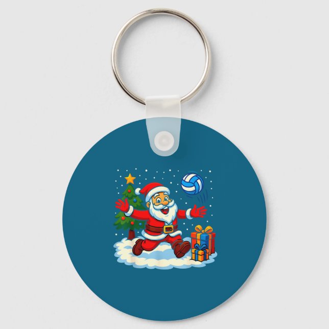 Santa Volleyball Playing Srt Christmas Tree Xmas P Keychain (Front)