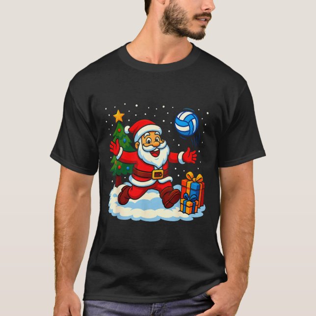Santa Volleyball Playing Srt Christmas Tree Xmas P T-Shirt (Front)