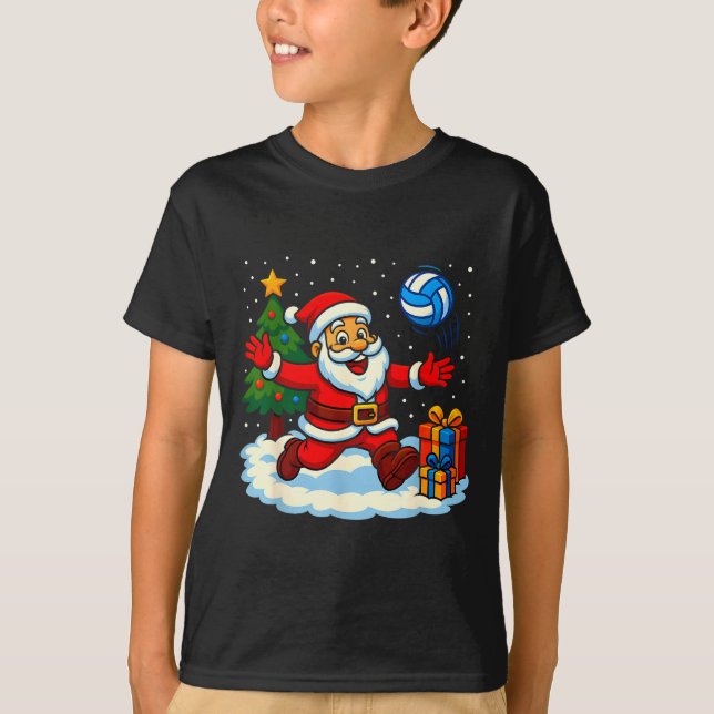 Santa Volleyball Playing Srt Christmas Tree Xmas P T-Shirt (Front)
