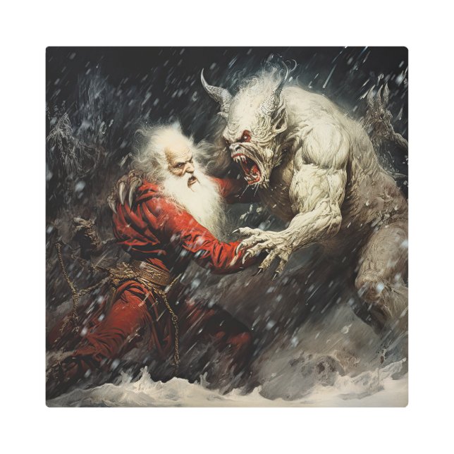 Santa VS Krampus Metal Print (Front)