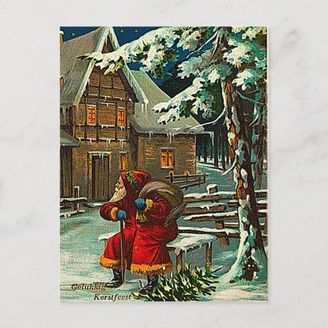 Santa Waiting Outside a house Holiday Postcard (Front)