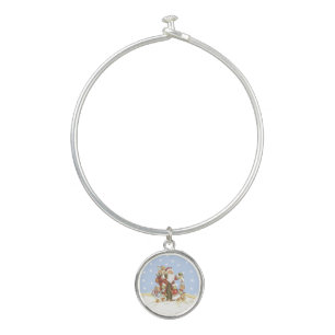 Santa Walking in Snow With Group Little Children Bangle Bracelet