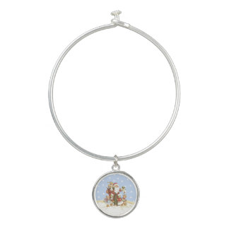Santa Walking in Snow With Group Little Children Bangle Bracelet