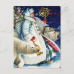Santa Walking With Polar Bears Holiday Postcard<br><div class="desc">Santa Walking With Polar Bears</div>