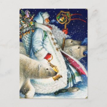 Santa Walking With Polar Bears Holiday Postcard by tyraobryant at Zazzle