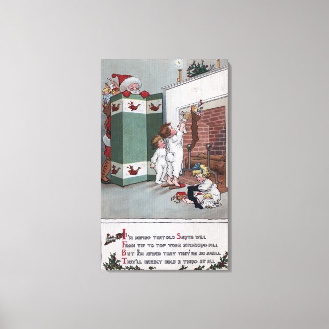 Santa Watching from behind screen Canvas Print (Front)