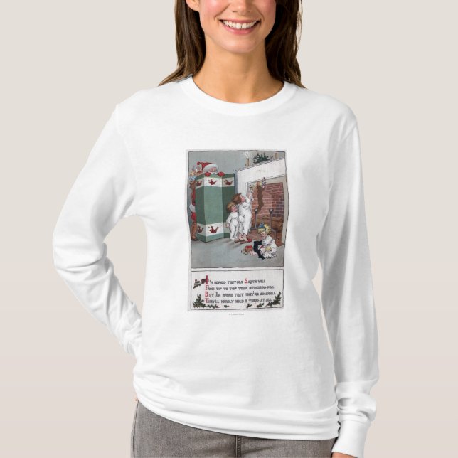 Santa Watching from behind screen T-Shirt (Front)