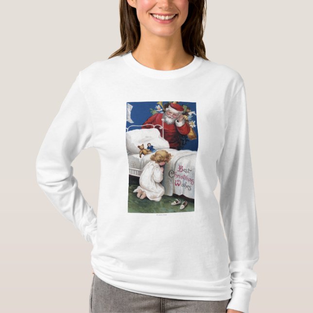 Santa watching Girl Praying T-Shirt (Front)