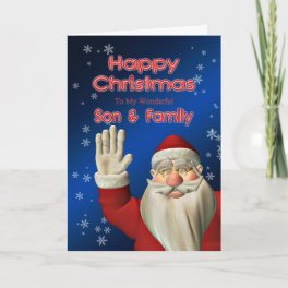 Santa waving Christmas card for son & family