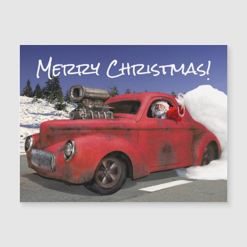 Santa Waving Driving Old 1941 Rusty Hotrod Coupe