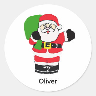 Santa Waving Personalized with Name Classic Round Sticker